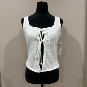 White Knit Tie-Front Tank Top